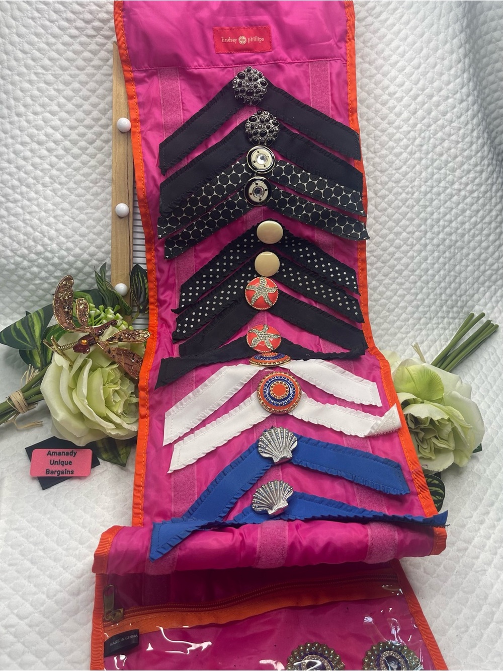 Lindsay Phillips SwitchFlops Strap & Snap Charm Lot w/ Travel Storage Case size